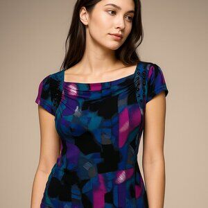 Abstract Painterly Print Blouse with button details - L - Worthington